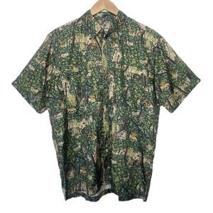 Bushlan Mens Size XL Green Camo Button Up Shirt Short Sleeve Hunting Outdoors
